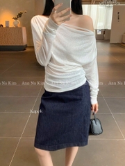 SET 2 ÁO LEN ĐEN TRẮNG TRỄ VAI NỮ THU ĐÔNG SẴN