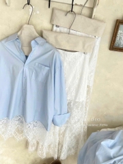 SET ÁO XANH PHỐI CHÂN VÁY REN TRẮNG NỮ