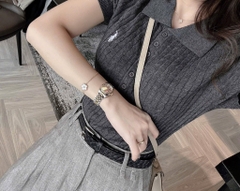 ÁO LEN POLO CỘC THÊU NGỰA 2 MÀU XÁM ĐỎ NỮ THU ĐÔNG