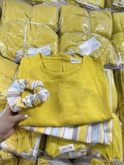 SET ÁO VÀNG QUẦN KẺ KÈM CHUN TÓC NỮ SẴN(SALE 120k)