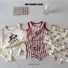 SÉT 3 BỘ COTTON BA LỖ COVER HEYHONEY CÚN BEST FRIEND TONE KẺ ĐỎ CHO BÉ NEW BÉ TRAI