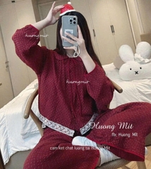 SET BỘ XÔ MUSLIN HOA NHÍ ĐỎ NỮ SẴN (SALE 115k)