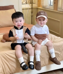 SET 2 ÁO POLO THÊU NGỰC PHỐI MÀU BÉ TRAI SẴN (XẢ 49k)