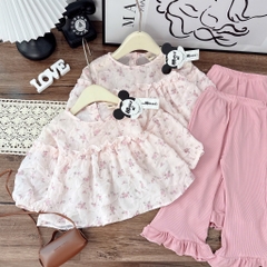 SET BỘ DÀI ÁO HOA XỐP QUẦN DÀI LOE ĐIỆU BÉ GÁI SẴN (xả 45k)