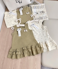 VÁY BÈO 3 TẦNG COTTON XANH RÊU VÀ CHẤM BI BÉ GÁI