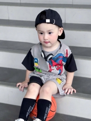 SET SIÊU NHÂN PHỐI ỐNG TAY ĐEN BÉ TRAI SẴN