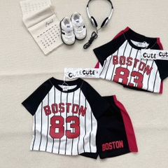 SET BỘ COTTON ĐEN PHỐI SỌC BOSTON 83 CHO BÉ TRAI