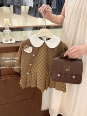 SET CARDIGAN DÀI TAY KÈM VÁY NÂU TÂY BÉ GÁI