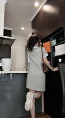 VÁY XÁM PHỐI CỔ TAY KẺ NỮ SẴN