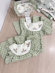 VÁY CARO XANH THÊU THỎ BÉ GÁI SẴN (XẢ 55k)