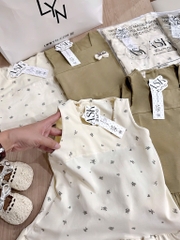VÁY BÈO 3 TẦNG COTTON XANH RÊU VÀ CHẤM BI BÉ GÁI