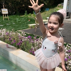 ĐỒ BƠI - BIKINI 2 DÂY KITTY TRẮNG VOAN BỒNG XOÈ CHO BÉ GÁI