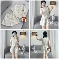 SÉT BỘ LINEN CỘC QUẦN BÁN CHUN CÀI SAU HÀNG THIẾT KẾ NỮ