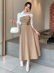 VÁY KAKI PHỐI ĐAI EO SẴN( XẢ 120k)