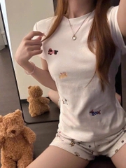 SET BỘ ÁO THUN HÌNH CHÓ QUẦN ĐÙI NỮ
