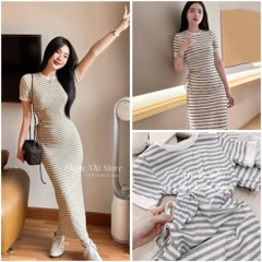 VÁY LEN NỮ KẺ DÚT EO PHỐI VIỀN SẴN