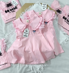 VÁY CỔ BÈO HỒNG THÊU GẤU BÉ GÁI SẴN (XẢ 55k)