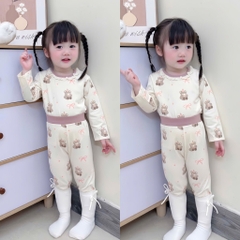 SET 2 BỘ DÀI COTTON GẤU NƠ MÀU HỒNG TÍM - BE BÉ GÁI