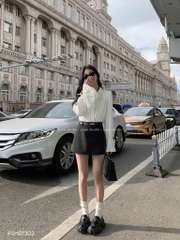 ÁO SƠ MI DẬP LI TAY NƠ BUỘC NỮ SẴN