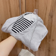 SET BỘ XÁM ÁO HOODY CỔ PHỐI KẺ NỮ THU ĐÔNG SẴN
