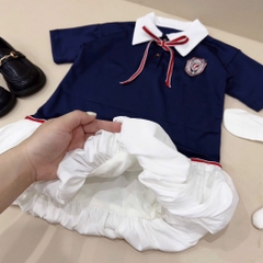 SET BỘ ÁO POLO XANH THAN CHÂN VÁY BỒNG BÉ GÁI