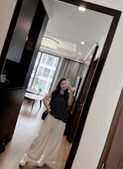 SET ÁO CHẤM BI ĐEN QUẦN SUÔNG NỮ SẴN