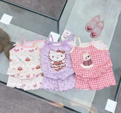 SET 3 BỘ ÁO 2 DÂY HELLO KITTY TÍM KẺ HỒNG BE BÉ GÁI SẴN(XẢ 85k)