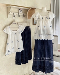 SET ÁO TRẮNG HOẠ TIẾT NHÀNH HOA QUẦN BI NỮ SẴN