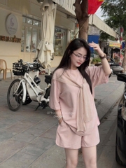 SET BỘ ÁO PHÔNG QUẦN ĐÙI 3 MÀU KÈM KHĂN NỮ