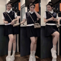 SET BỘ ÁO SƠ MI KÈM GHILE CV XANH THAN NỮ SẴN(sale 140k)
