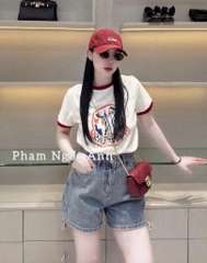 SET ĐỒ SHORT BÒ PHỐI VIỀN ĐỎ HOẠ TIẾT NỮ