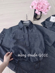SET ÁO SƠ MI  TAY LỠ PHỐI TÚI HỘP MIX CHÂN VÁY DÀI NỮ