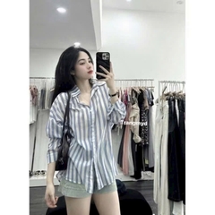 ÁO SƠ MI KẺ TO XANH BIỂN NỮ
