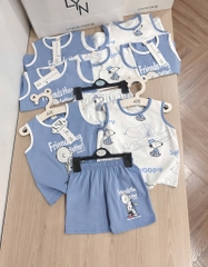 SET 2 BỘ BA LỖ SNOOPY TONE XANH TRẮNG BÉ TRAI