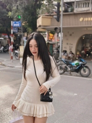 VÁY LEN NỮ DÀI TAY THÊU NGỰA 2M TRẮNG NÂU THU ĐÔNG SẴN - (SALE 119K)