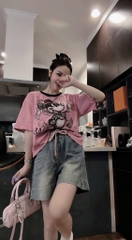 SET ÁO PHÔNG HỒNG LOANG MICKEY QUẦN JEAN NỮ