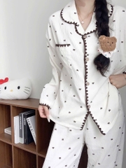 SET DÀI PIJAMA GẤU VIỀN LEN NỮ THU ĐÔNG SẴN
