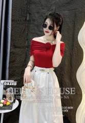 SET CHÂN VÁY LI ÁO NƠ VAI ĐÍNH HOA NỮ SẴN