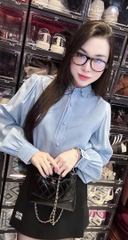 ÁO SƠ MI GU XANH DƯƠNG CỔ REN NỮ