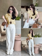 ÁO SƠ MI GU TÚI TRƯỚC HỒNG TRẮNG NỮ SẴN (SALE 80k)