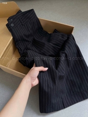 QUẦN VẢI KẺ SỌC SUÔNG ĐEN NỮ
