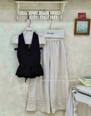 SET YẾM CỔ CHẤM BI THAN BỒNG KÈM QUẦN SUÔNG NỮ SẴN