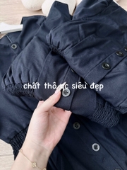 VÁY NỮ CHUN EO CÚC TRƯỚC TAY BỒNG(xả 119k)