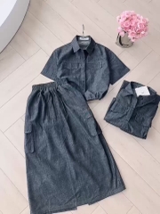 SET ÁO SƠ MI  TAY LỠ PHỐI TÚI HỘP MIX CHÂN VÁY DÀI NỮ