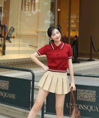 ÁO LEN POLO ĐỎ PHỐI VIỀN NỮ SẴN(XẢ 89k)