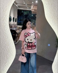 ÁO PHÔNG HỒNG HELLO KITTY CỘC TAY NỮ