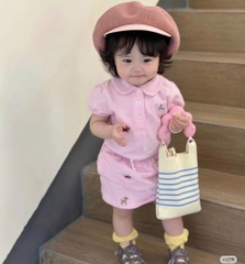 SÉT ÁO POLO CỔ SEN QUẦN VÁY PINK BLING BÉ GÁI NEW SẴN (XẢ 55 k)
