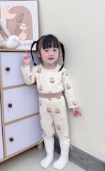SET 2 BỘ DÀI COTTON GẤU NƠ MÀU HỒNG TÍM - BE BÉ GÁI