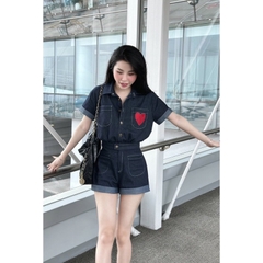SET JEANS GIẤY JUM THÊU TIM TAY GẤU LV SẴN