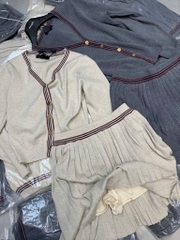 SET ÁO LEN CARDIGAN MIX CHÂN VÁY XẾP LY NỮ THU ĐÔNG